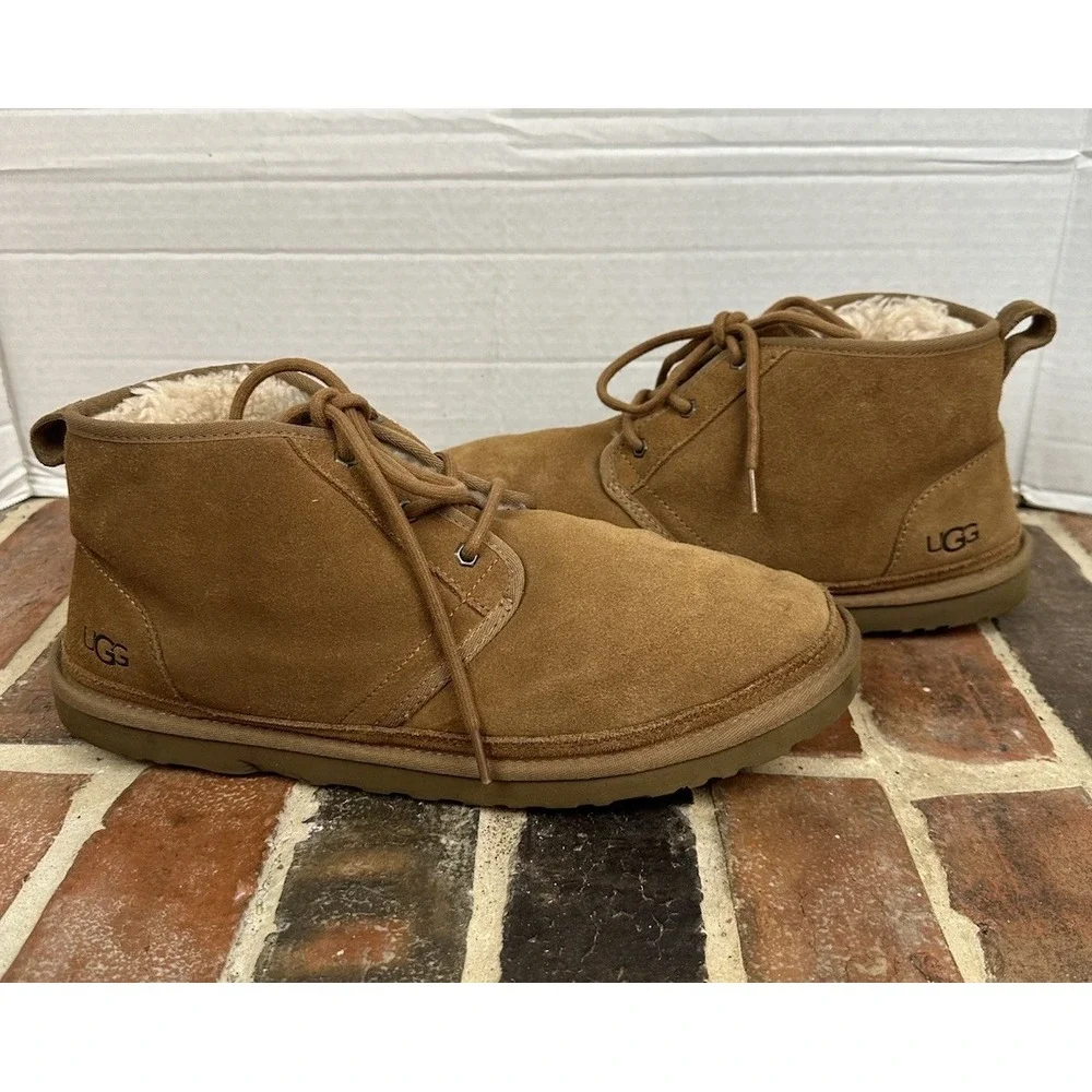 UGG Brown Suede Chukka Boots Shearling Lace Up Ankle Comfort Warm Men's 13